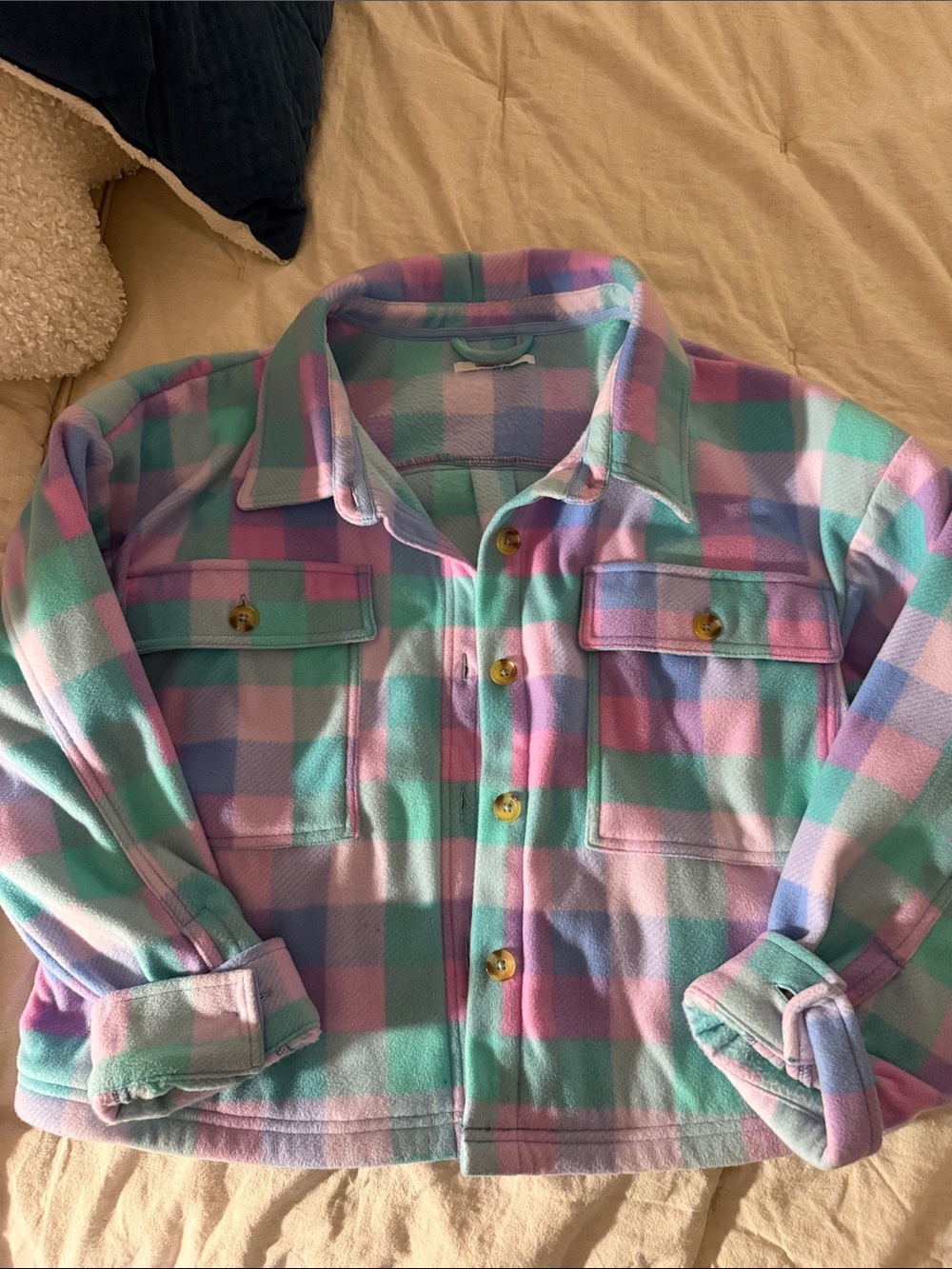 O'Neill Pastel Plaid Shacket in Mint, Lavender & Blue